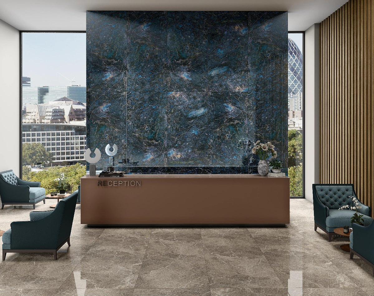 TITAN BLUE 60X120 CM GLASS TILES - Surfaces Tiles
