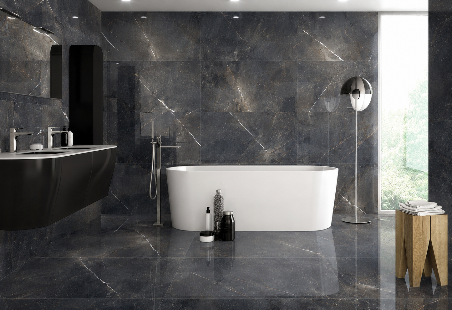 Midnight Black 60x120 cm High Gloss Tiles
