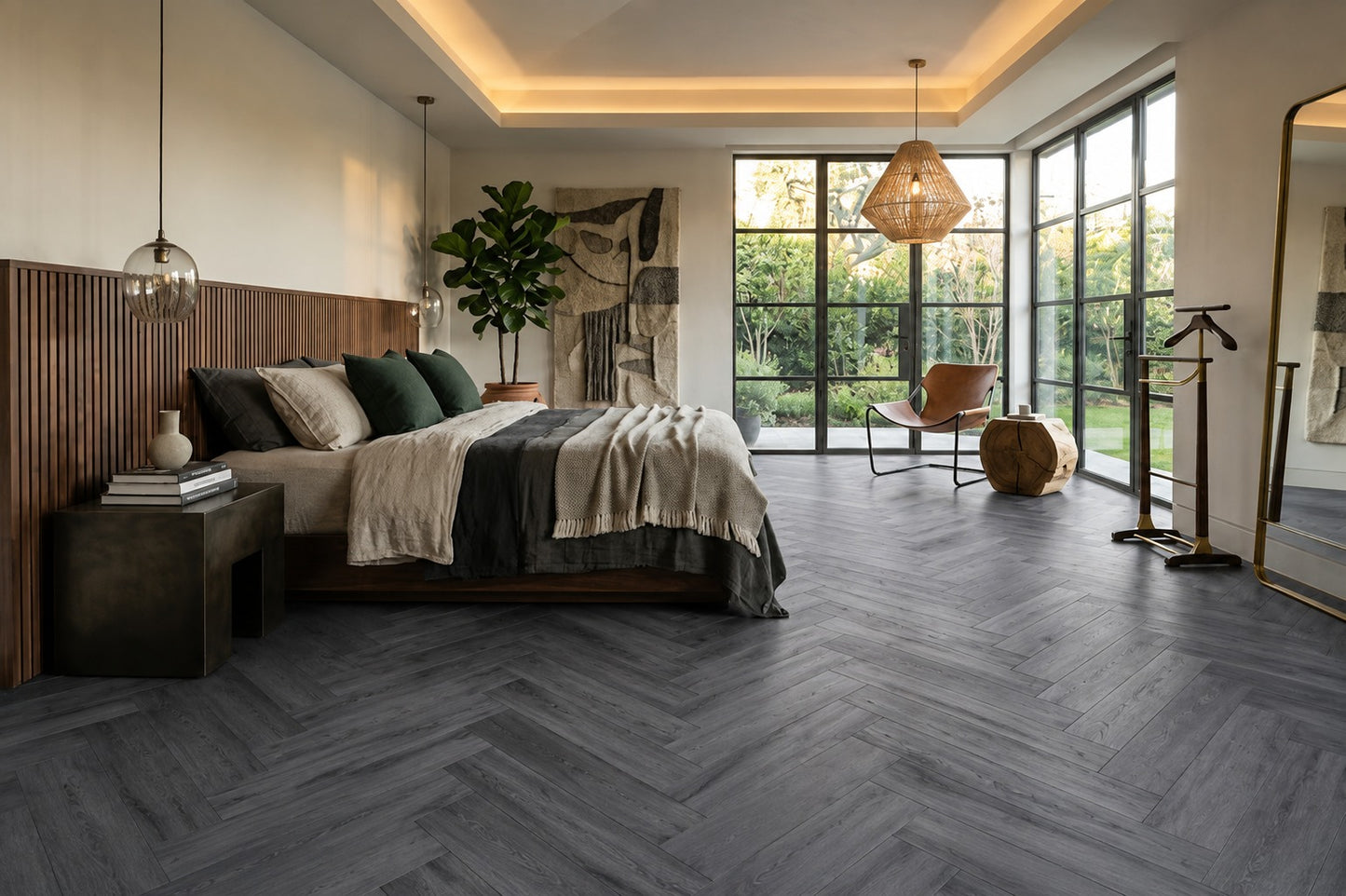 Graphite Grey Herringbone SPC Click Vinyl Flooring 1.5sqm Pack Waterproof Rigid Core Wood Effect Flooring with Built-in Underlay – 20 Planks