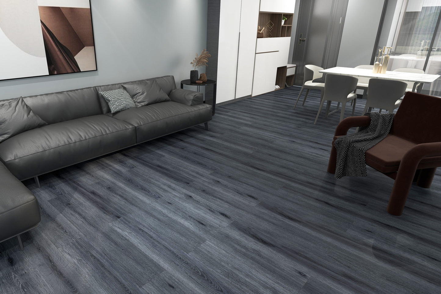 Graphite Grey SPC Click Vinyl Flooring 122 X 18.1 CM  Waterproof Rigid Core Wood Effect Flooring with Built-in Underlay