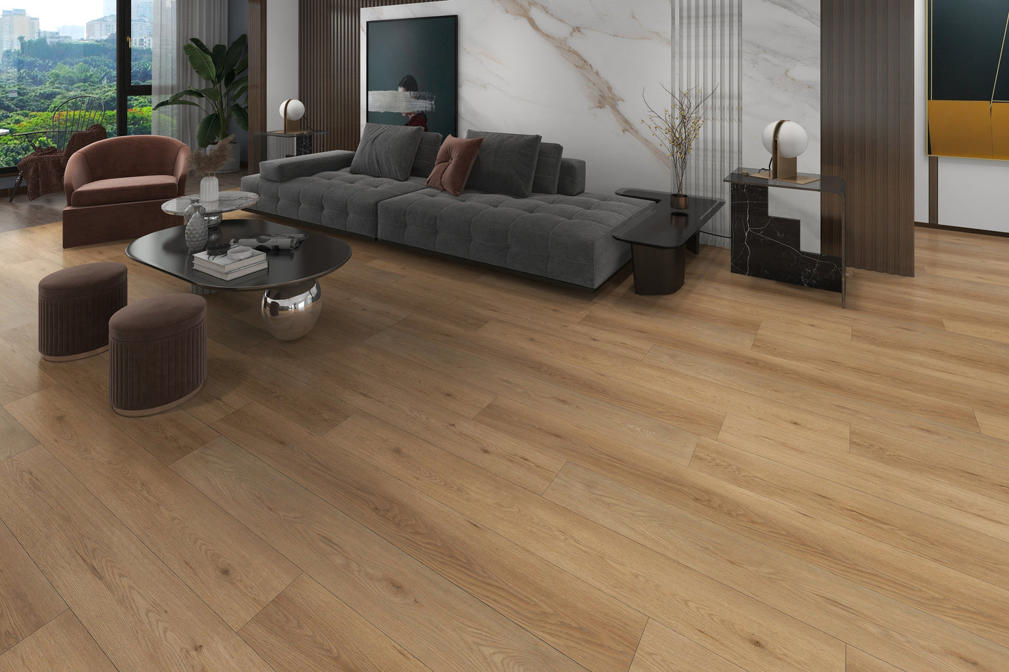 Greige Oak UP SPC Click Vinyl Flooring 122X181 CM Waterproof Rigid Core Wood Effect Flooring with Built-in Underlay