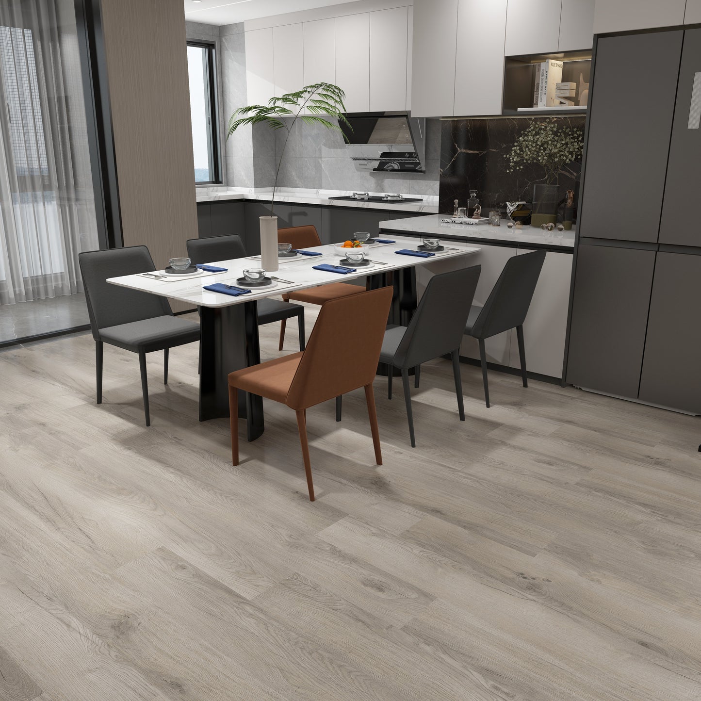 Sandstone Ash SPC Click Vinyl Flooring 122X18.1 CM  Waterproof Rigid Core Wood Effect Flooring with Built-in Underlay